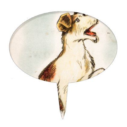422x422 Vintage Barking Dog Drawing Cake Topper Dog Drawings