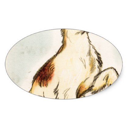422x422 Vintage Barking Dog Drawing Oval Sticker
