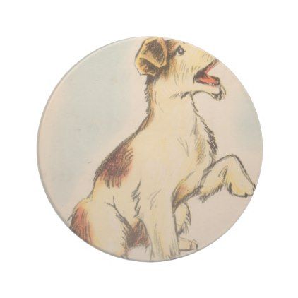 422x422 Vintage Barking Dog Drawing Sandstone Coaster Dog Drawings