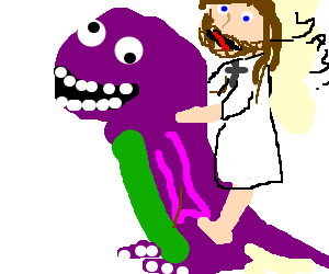 300x250 Jesus Excitedly Rides Down Syndrome Barney.