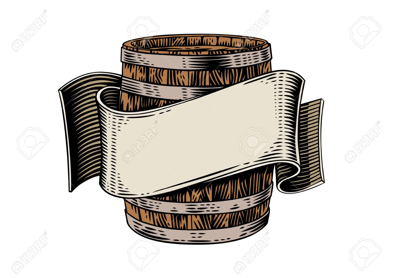 1300x919 Drawing Of Beer Wooden Barrel And Beige Ribbon On The White