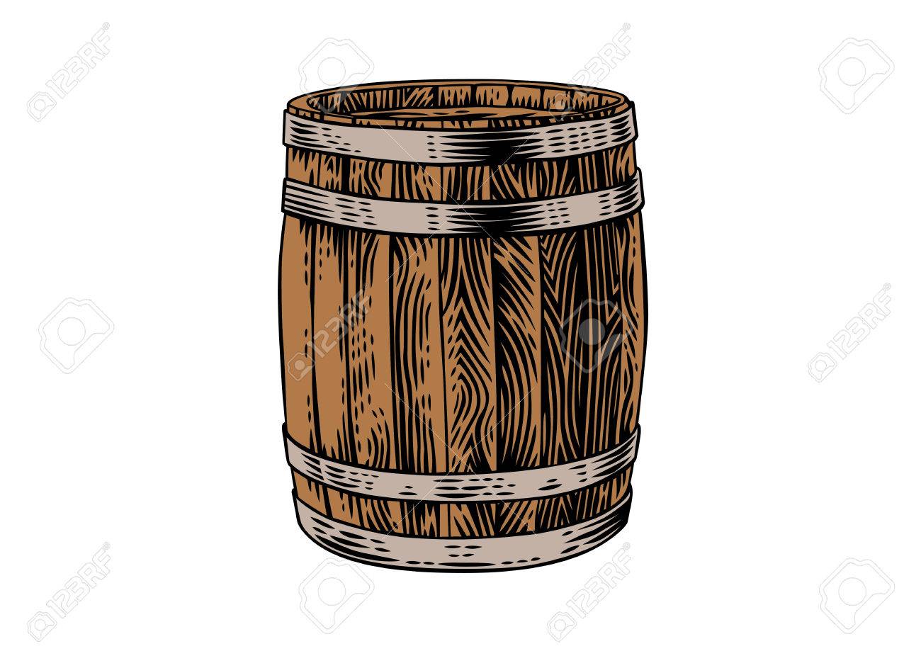 1300x919 Drawing Of Isolated Wooden Barrel On The White Background Royalty