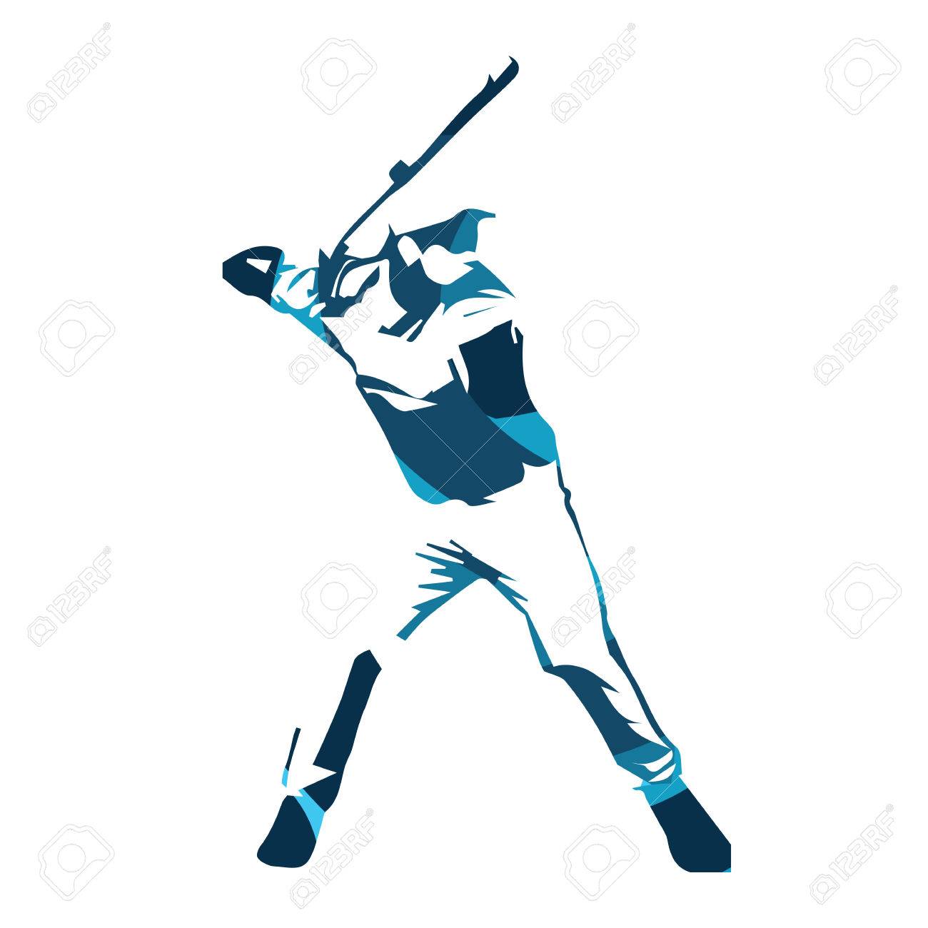 1300x1300 Abstract Blue Baseball Player, Vector Isolated Illustration