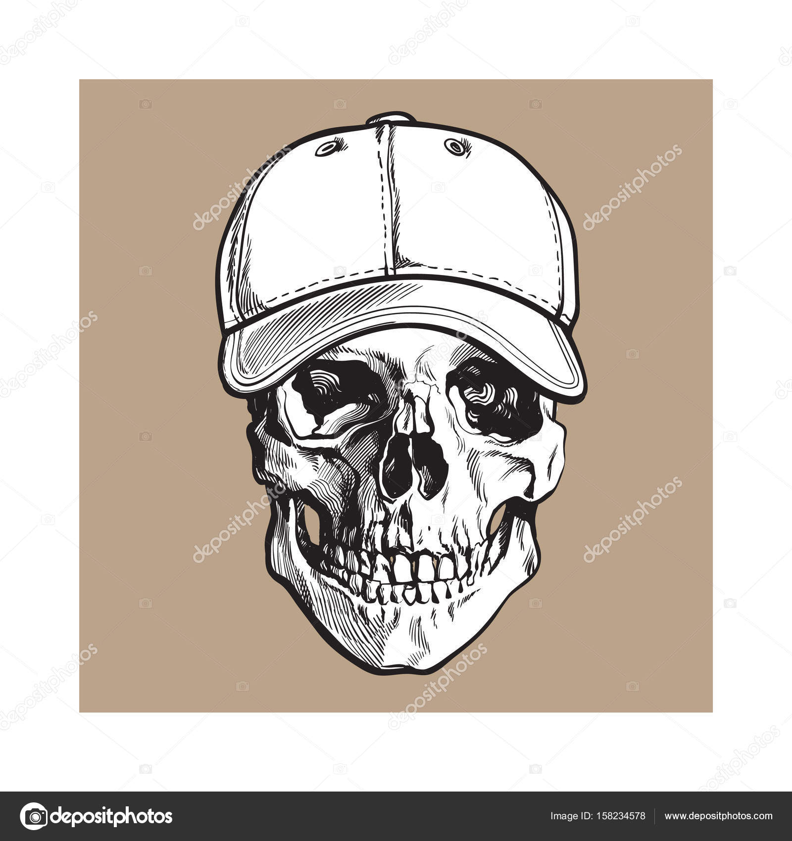 1600x1700 Hand Drawn Human Skull Wearing Black And White Unlabelled Baseball