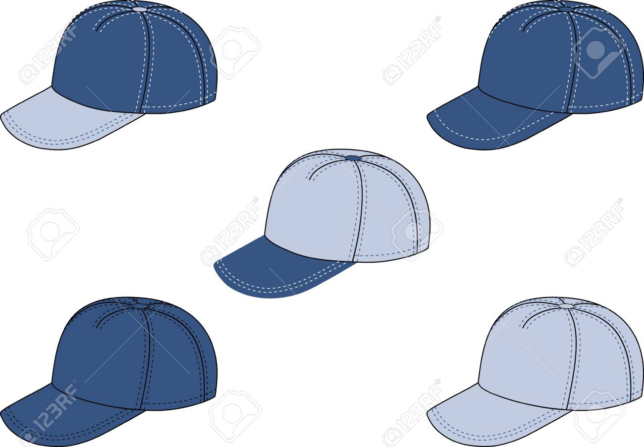 1300x903 Vector Drawing Of A Baseball Cap In Five Colour Variants. Royalty