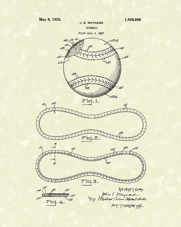 720x900 Baseball By Maynard 1928 Patent Art Drawing By Prior Art Design