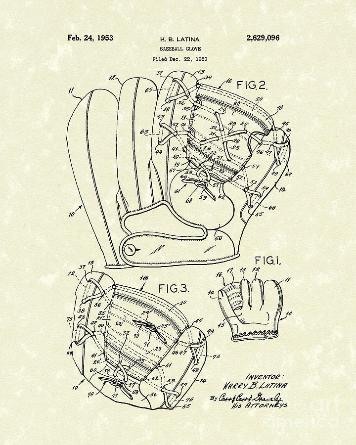 720x900 Baseball Glove 1953 Patent Art Drawing By Prior Art Design