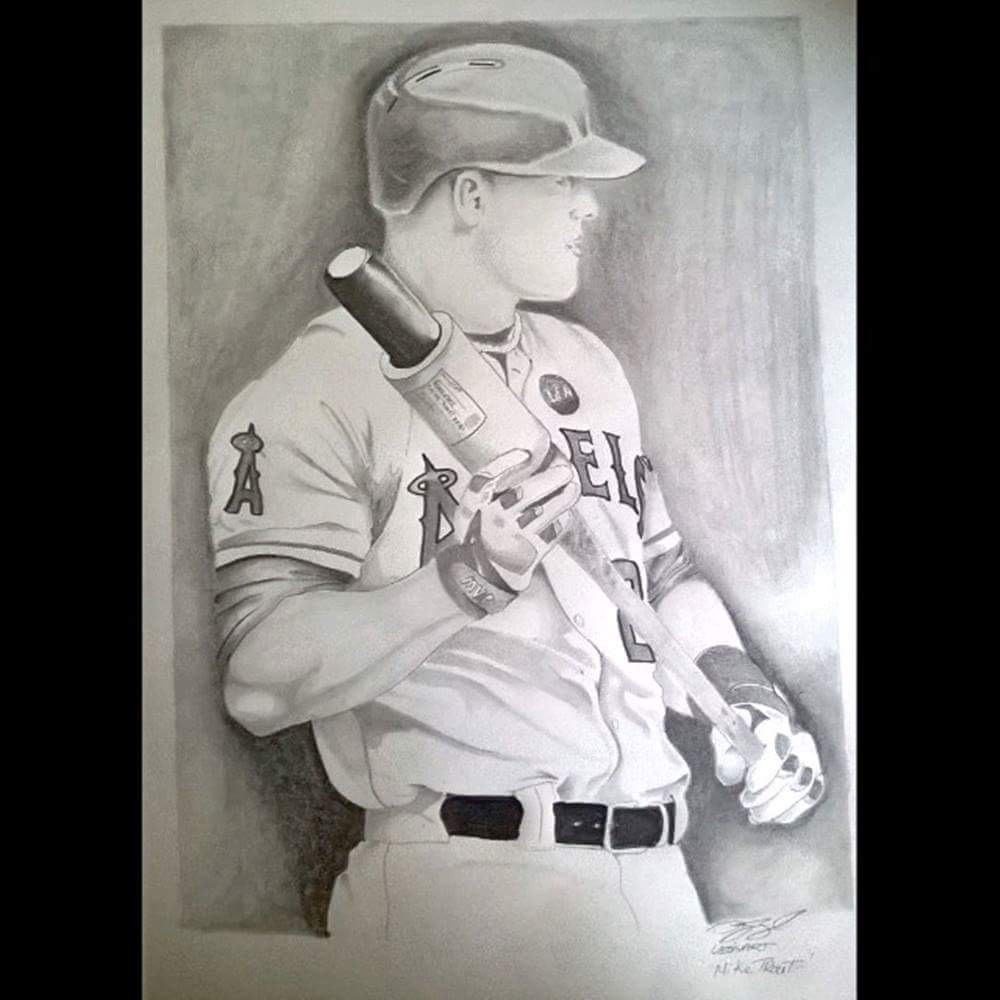 1000x1000 Mike Trout Sports Art Angels Baseball Mlb Pencil Drawing