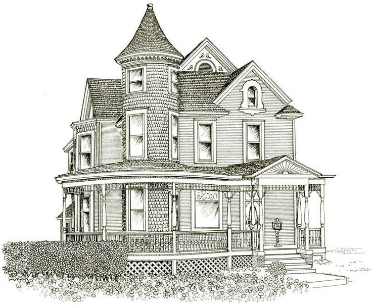736x608 Victorian House Line Drawing Design Basic 10 On Inside Simple Home