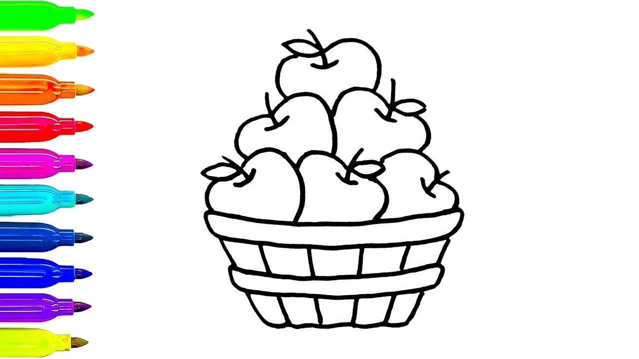 1280x720 How To Draw Apple Basket Coloring Pages Fruit Kids Learning