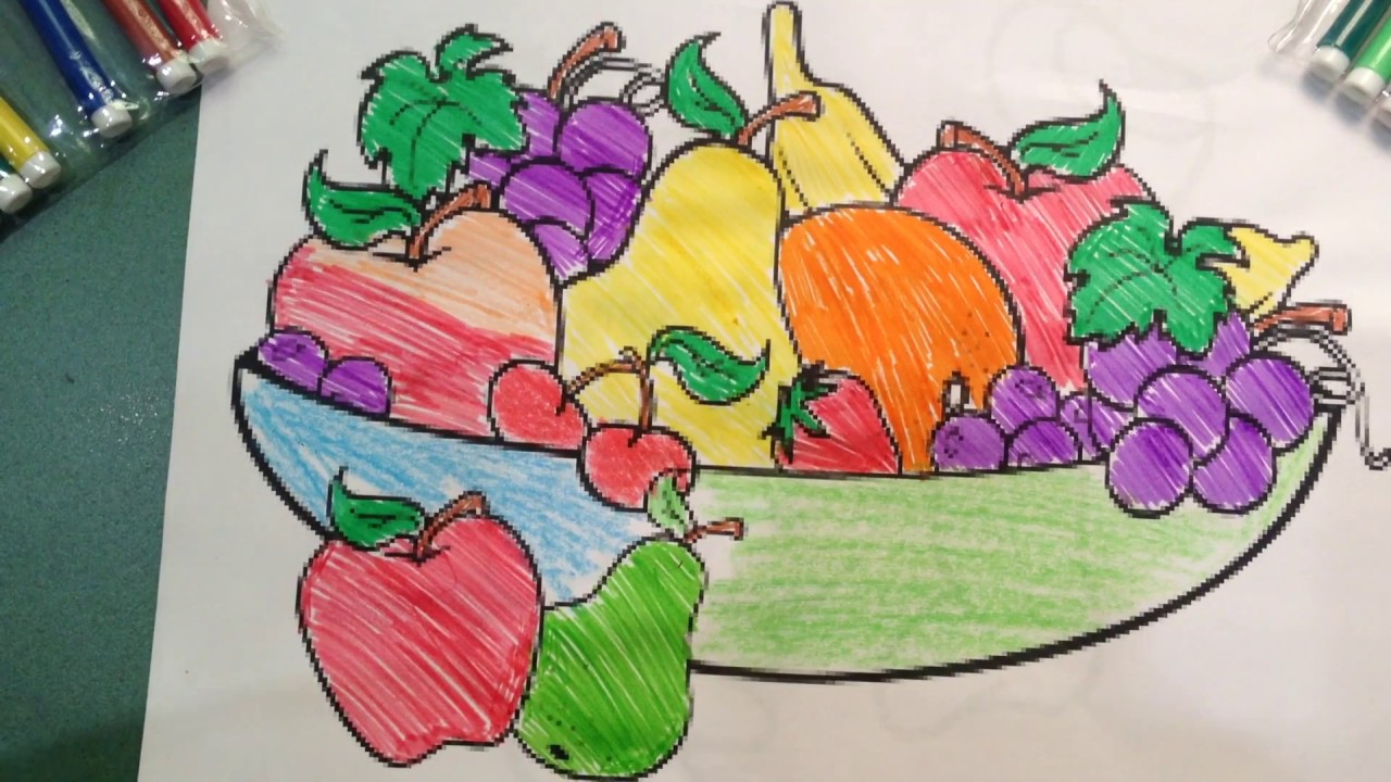 1280x720 Colored Drawing Of Fruits For Kids Colorful Fruit Basket