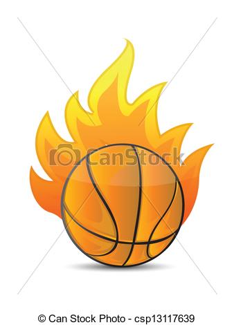 338x470 Basketball Ball In Fire Illustration Design Over A White