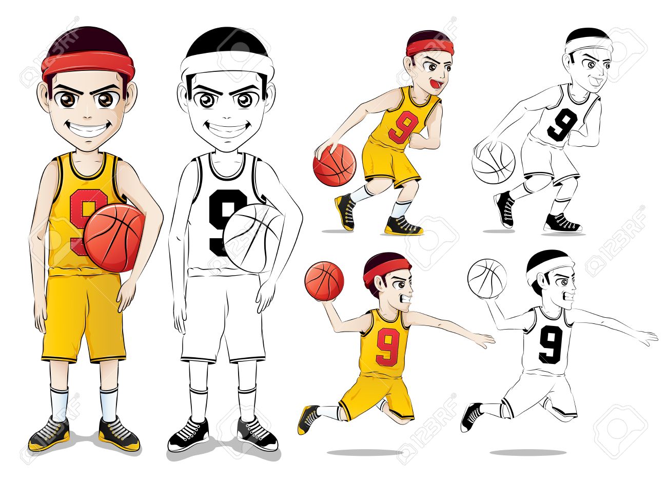 1300x937 Basketball Player Vector Character Set With Line Drawing Version