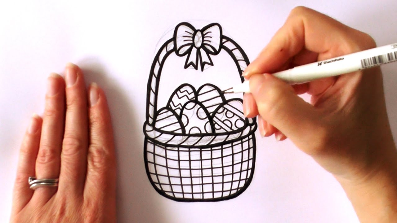 1280x720 How To Draw A Cartoon Easter Basket Filled With Easter Eggs