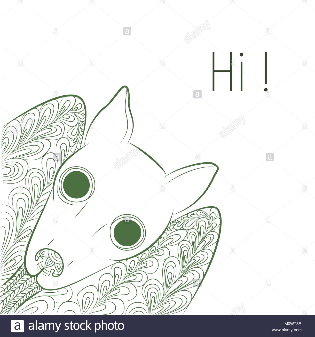 1300x1390 Template Greeting Card. Doodle Bat Says Hi Stock Vector Art