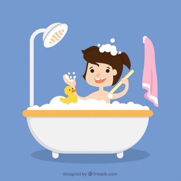 626x626 Girl Taking A Bath With Her Toy Vector Free Download