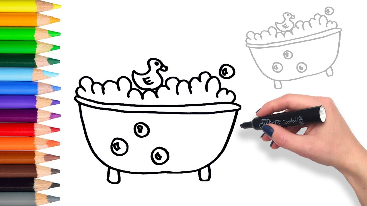 1280x720 How To Draw Bubble Bath Time With Rubber Ducky Teach Drawing
