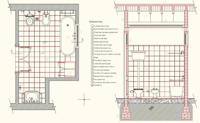 650x400 Section Antique Bathroom Design Drawing