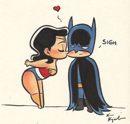 432x412 Smooch! Batman And Wonder Woman Cartoon Kiss Geek