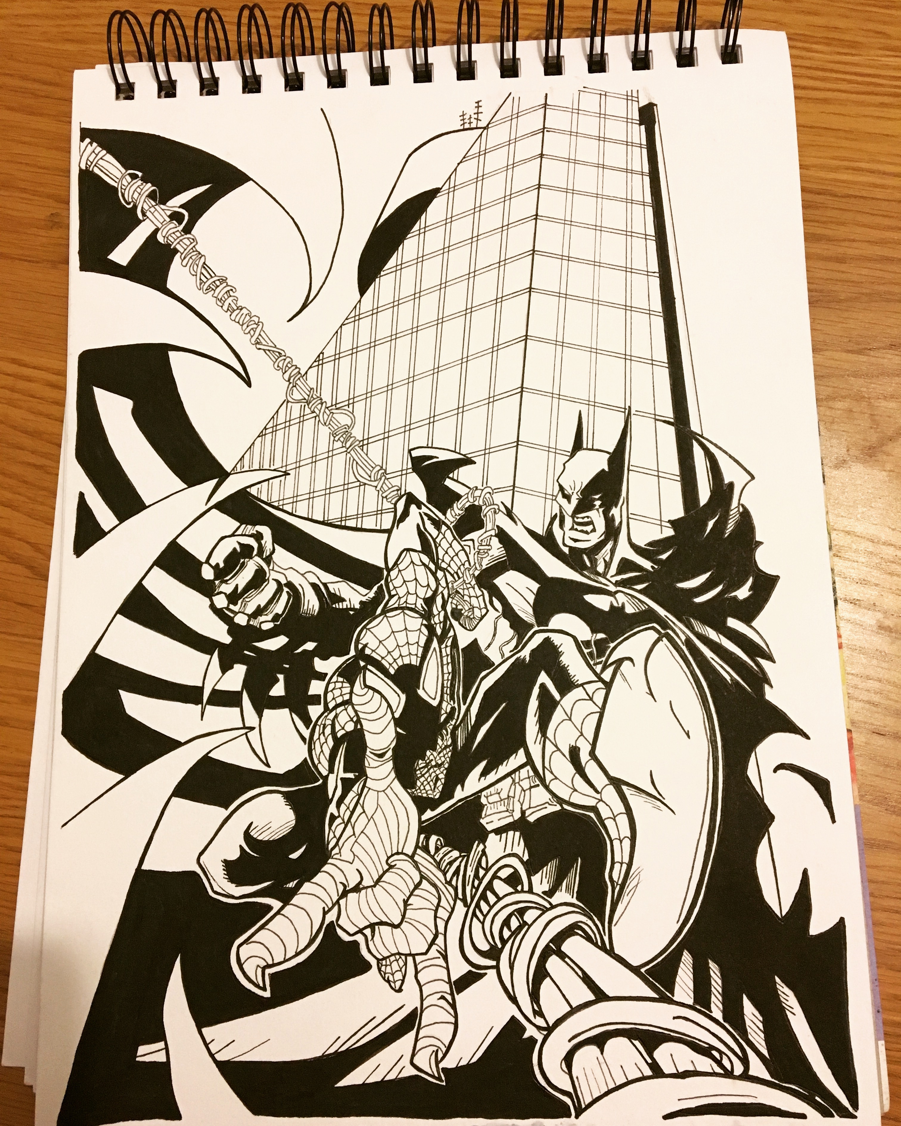 3024x3779 Batman And Spider Man Ink Drawing