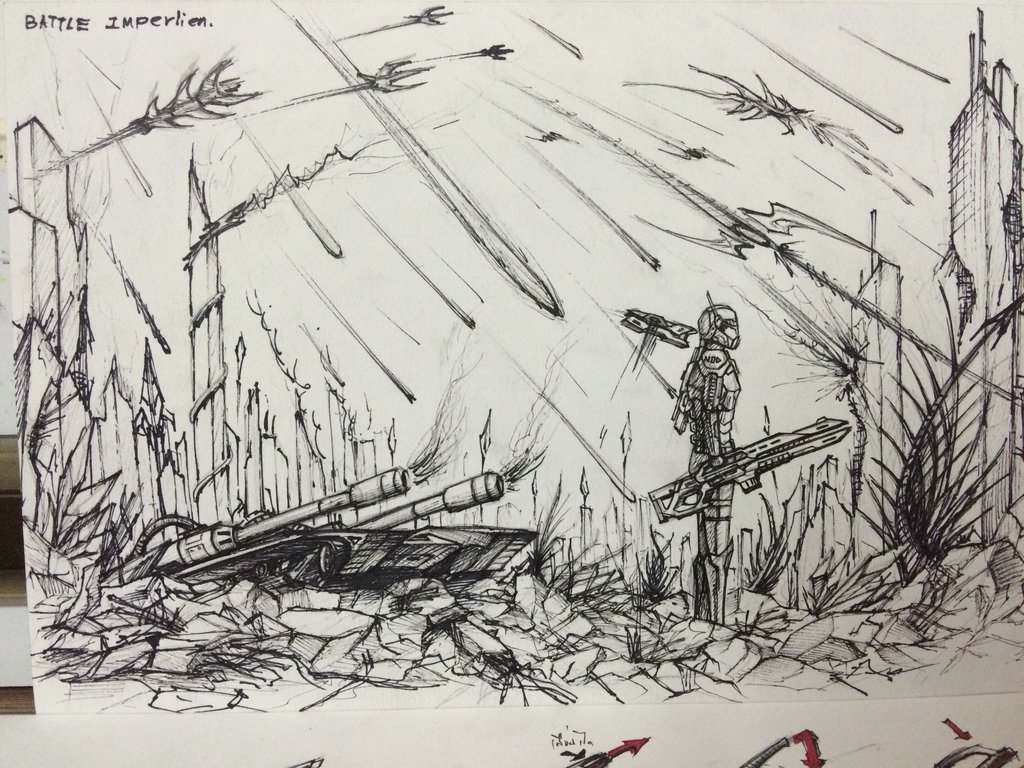 1024x768 Battle Imperlien Concept Drawing Art By Piszaj