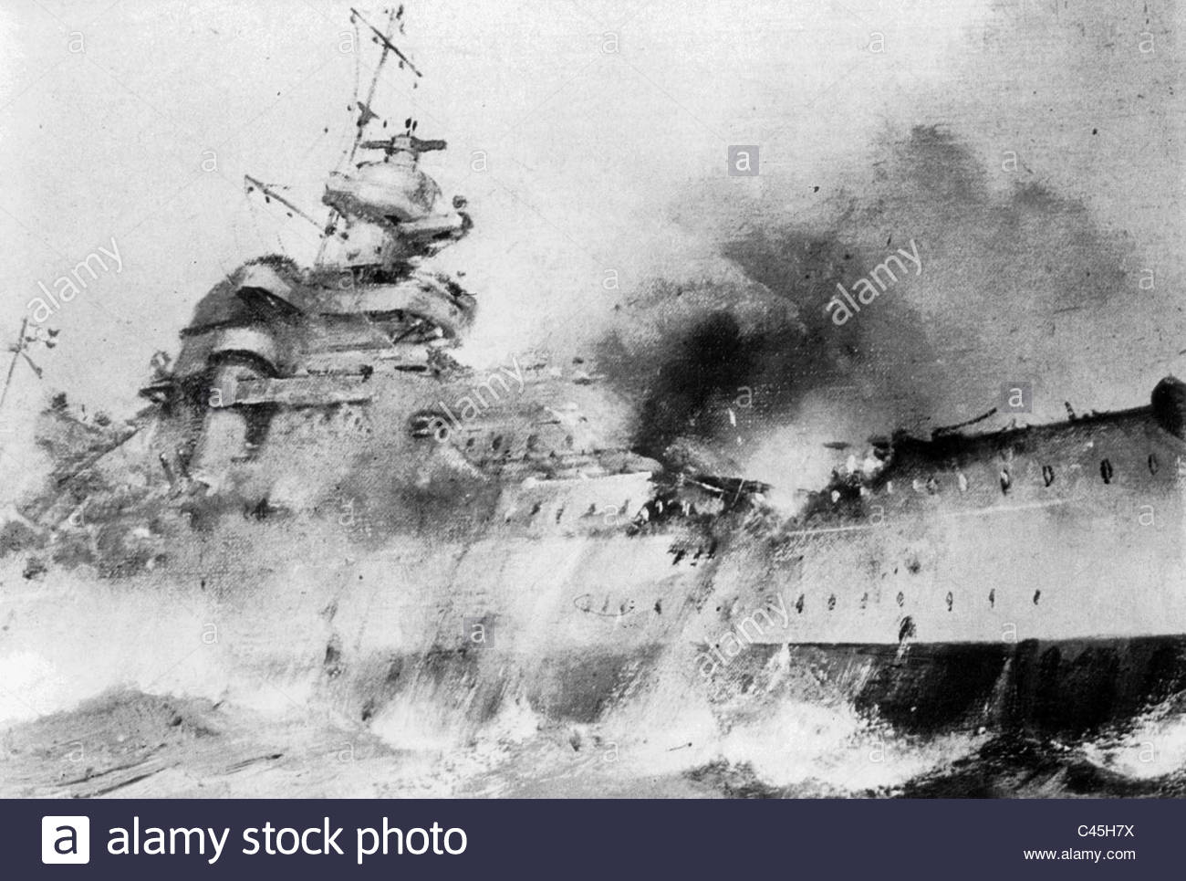 1300x965 Drawing Of The Sinking Battleship