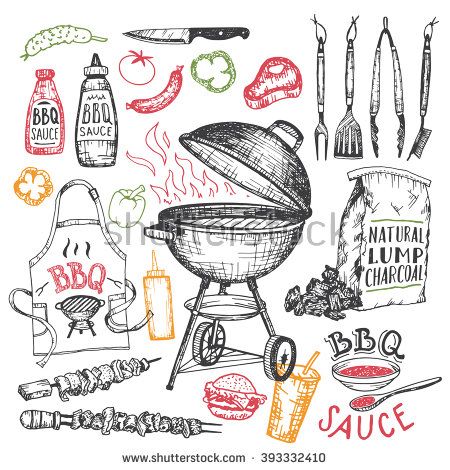 450x470 Barbecue Grill Hand Drawn Elements Set Isolated On White