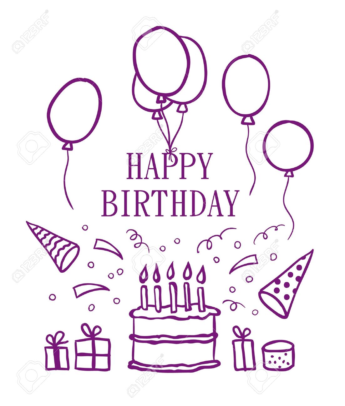 1103x1300 Happy Birthday Doodle Elements. Vector Royalty Free Cliparts