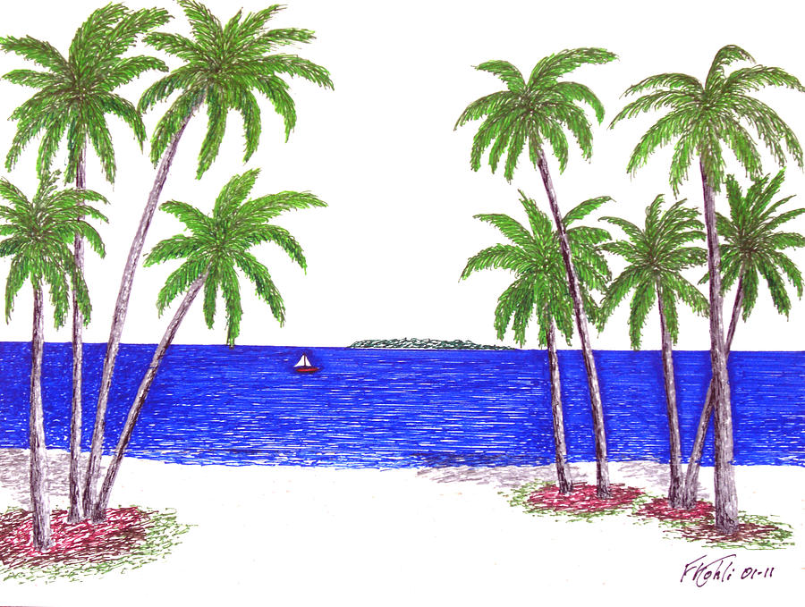 900x679 Tropical Beach Drawing By Frederic Kohli