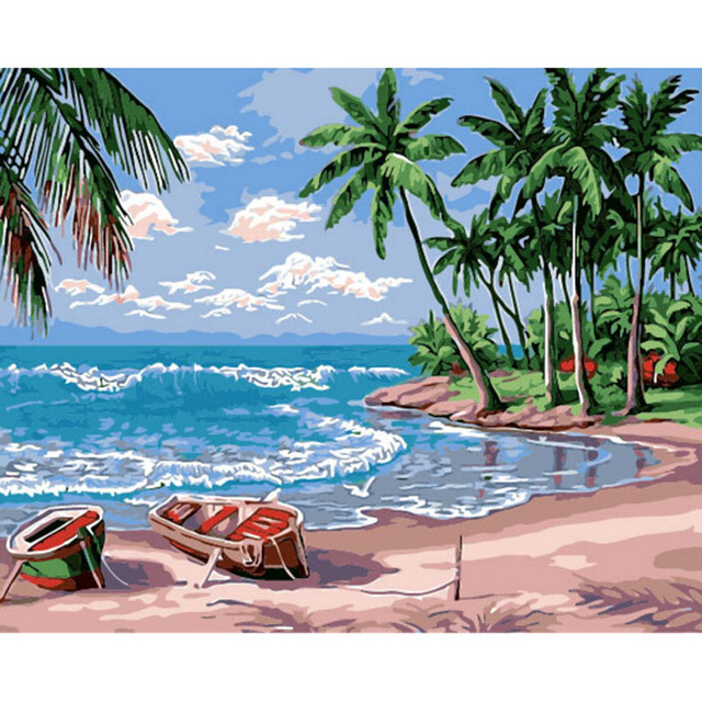 640x640 Oil Paint Painting By Numbers Diy Picture Beach Drawing On Canvas
