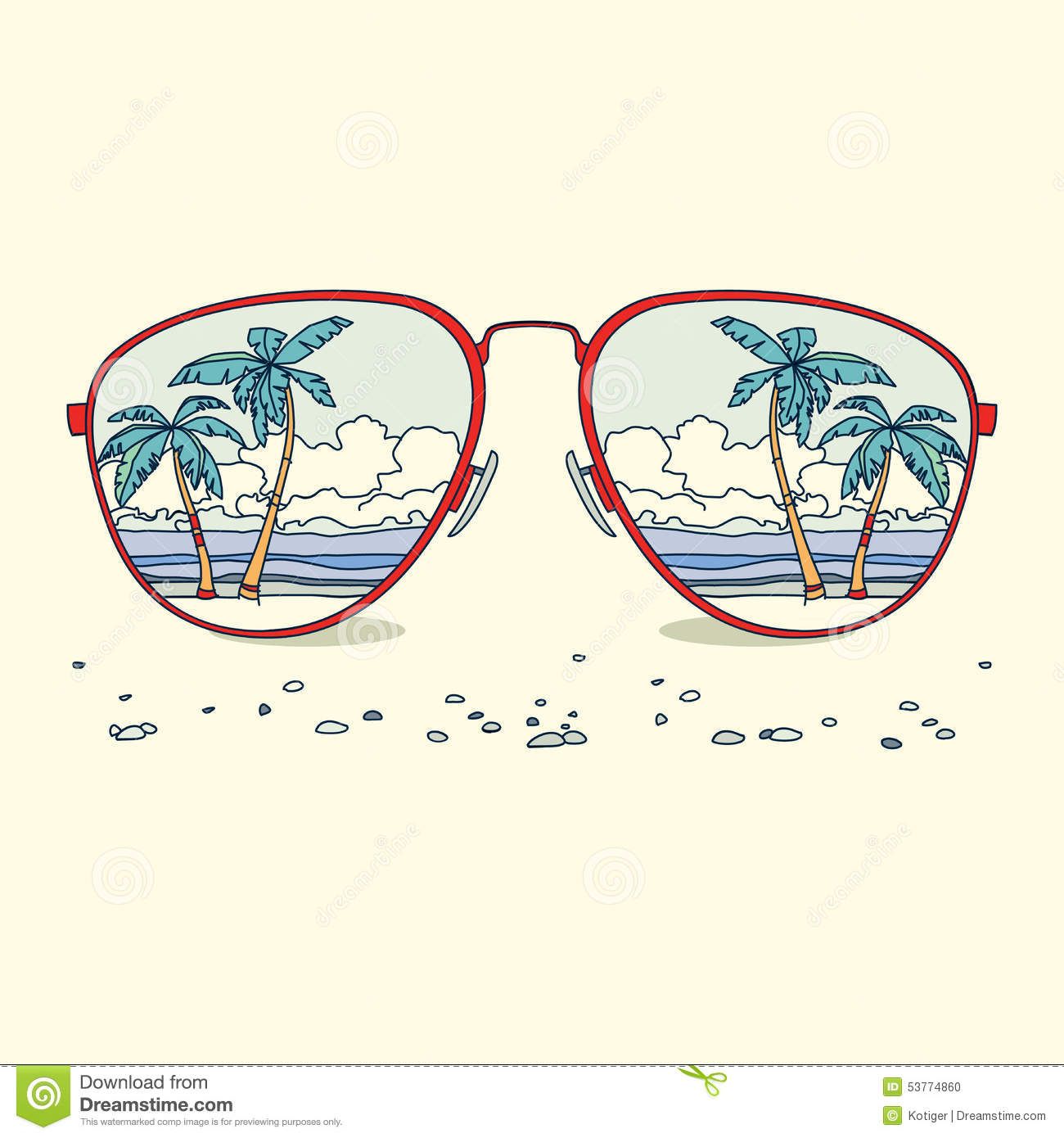 1300x1390 Reflection Of The Beach, Palm Trees, Beach In Sunglasses. Vector