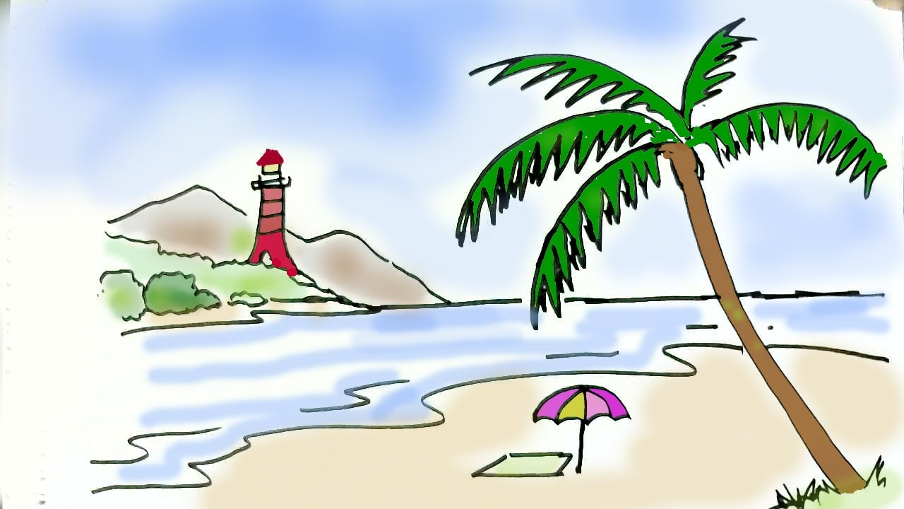 1280x720 Beach Scenery Drawings How To Draw A Beach Scene In Easy Steps
