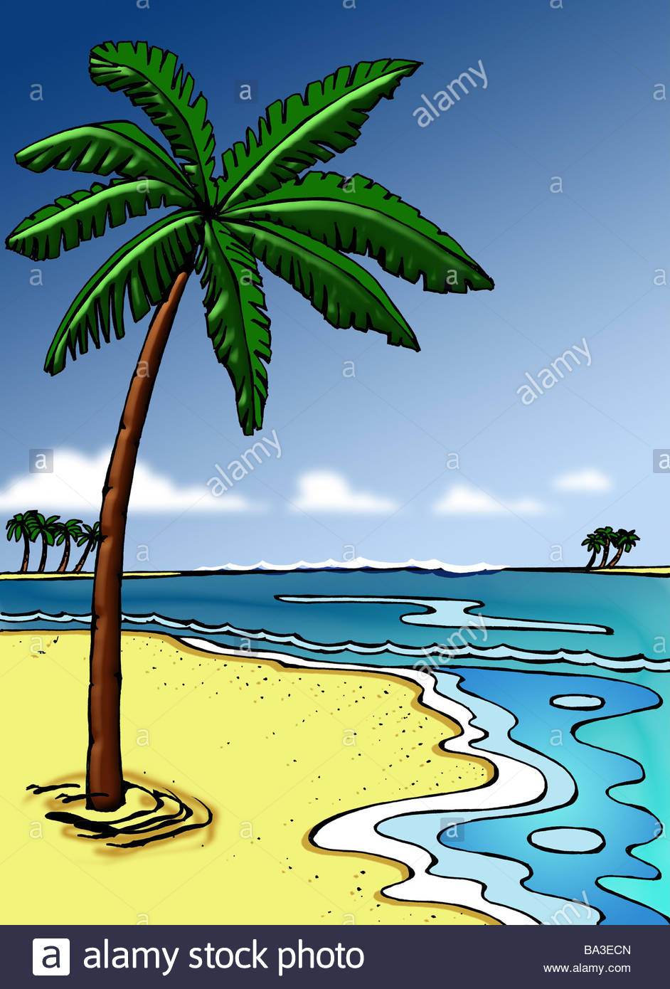 942x1390 Illustration Palm Beach Islands Sea Graphics Drawing Watercolor