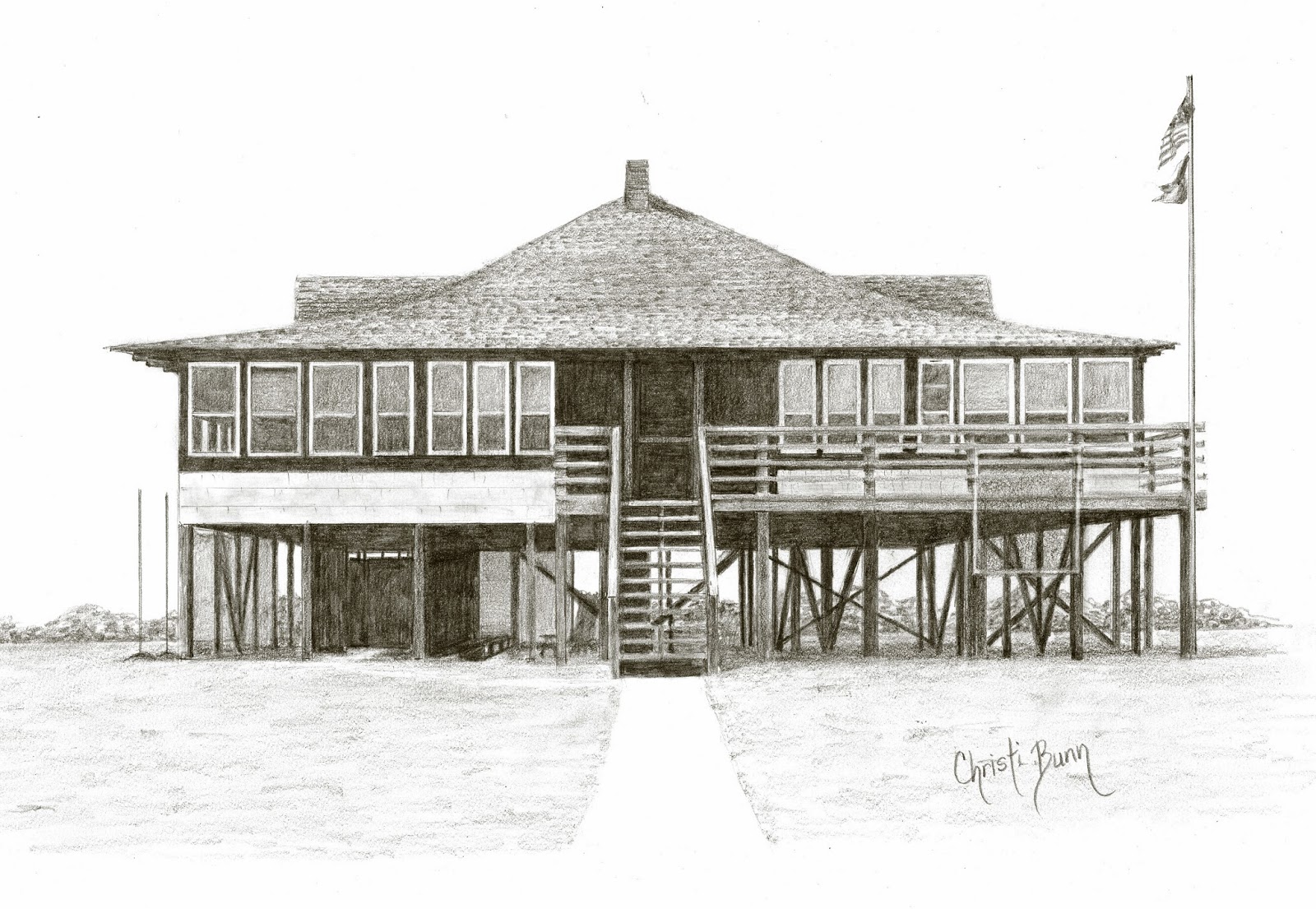 1600x1105 Christi Bunn Artwork Commissioned Beach House Portrait Dallas