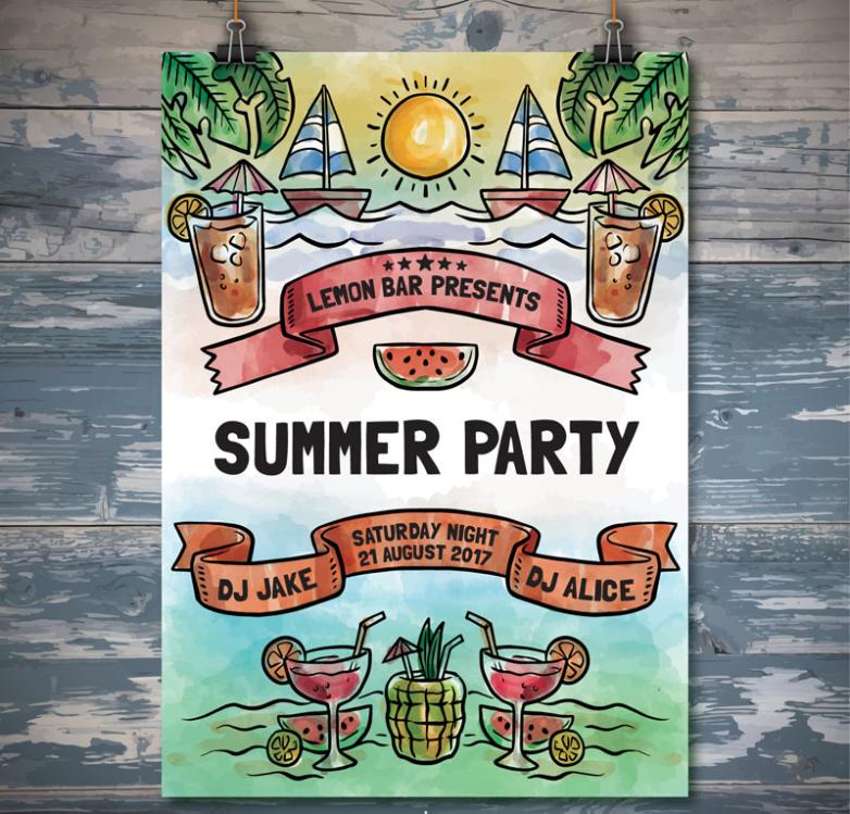 782x749 Summer The Beach Party Posters Coloured Drawing Or Pattern Vector