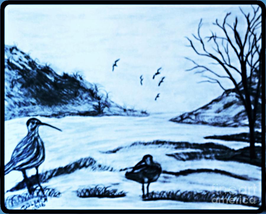 900x723 Blue Pencil Sketch Beach Scene Drawing By Debra Lynch