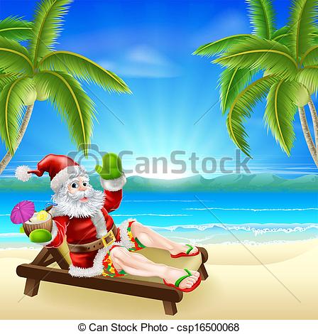 448x470 Summer Christmas Santa Beach Scene. Christmas Illustration Clip