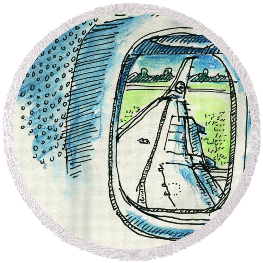 850x850 View Out Of Airplane Window Drawing Round Beach Towel For Sale By