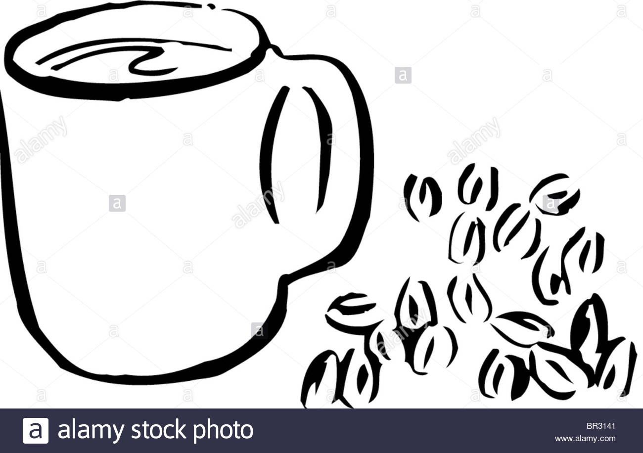 1300x916 A Black And White Drawing Of A Cup Of Coffee And Coffee Beans