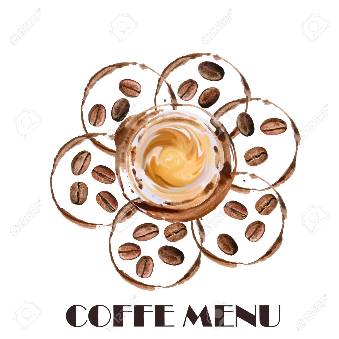 1300x1300 Watercolor Roasted Coffee Beans Accurate, Detailed Drawing. Hot