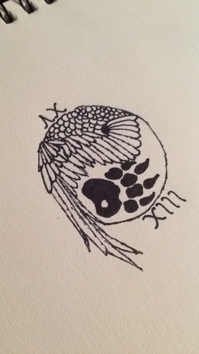640x1136 My Drawing Yin Yang Bear Claw And Falcon Wing Graduation Tattoo