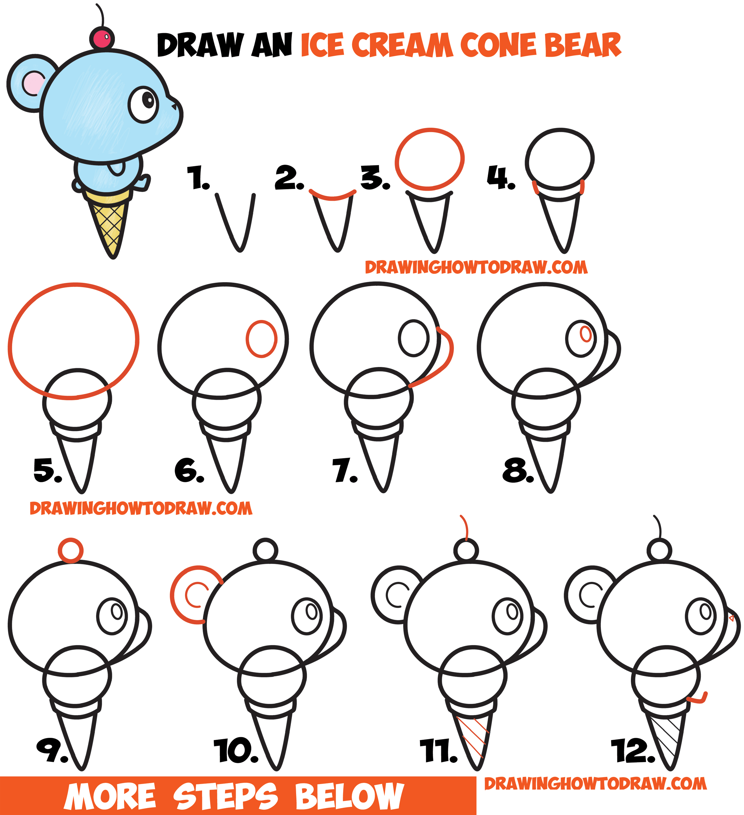 2500x2738 How To Draw Super Cute Cartoonkawaii Bear On Ice Cream Cone Easy