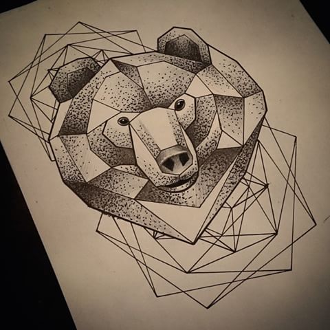 480x480 Dotwork Bear Head On Geoetric Drawings Background Tattoo Design