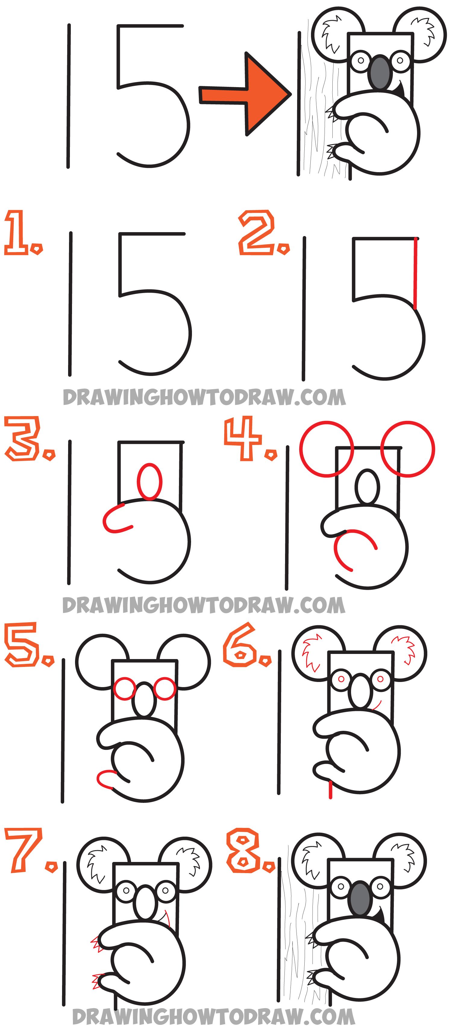 1500x3423 Learn How To Draw A Cartoon Koala Bear From The Number 15