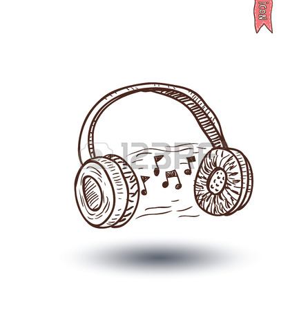446x450 Headphone And Beats, Hand Drawn Illustration. Royalty Free