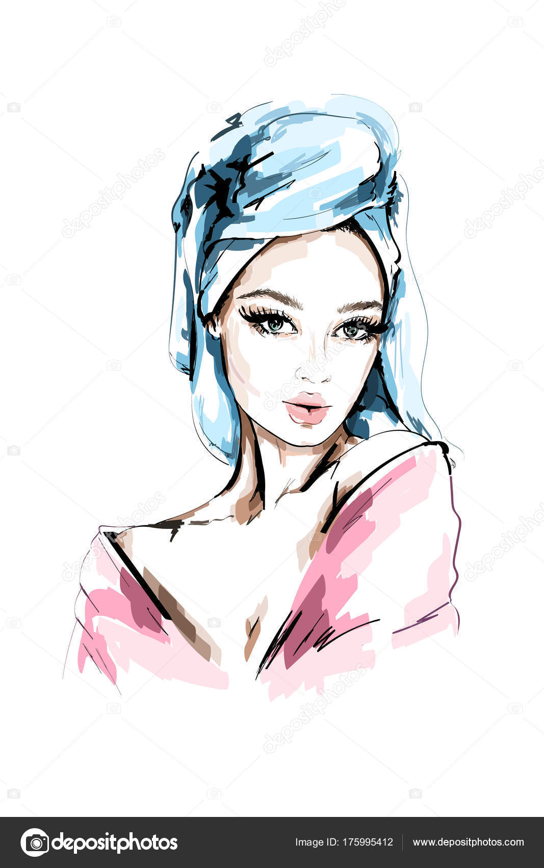 1067x1700 Hand Drawn Beautiful Woman Portrait Fashion Woman Bath Towel Her