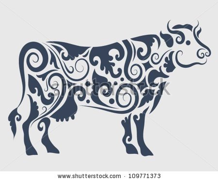 450x374 Cow Ornament Vector. Cow Drawing With Floral Ornament Decoration