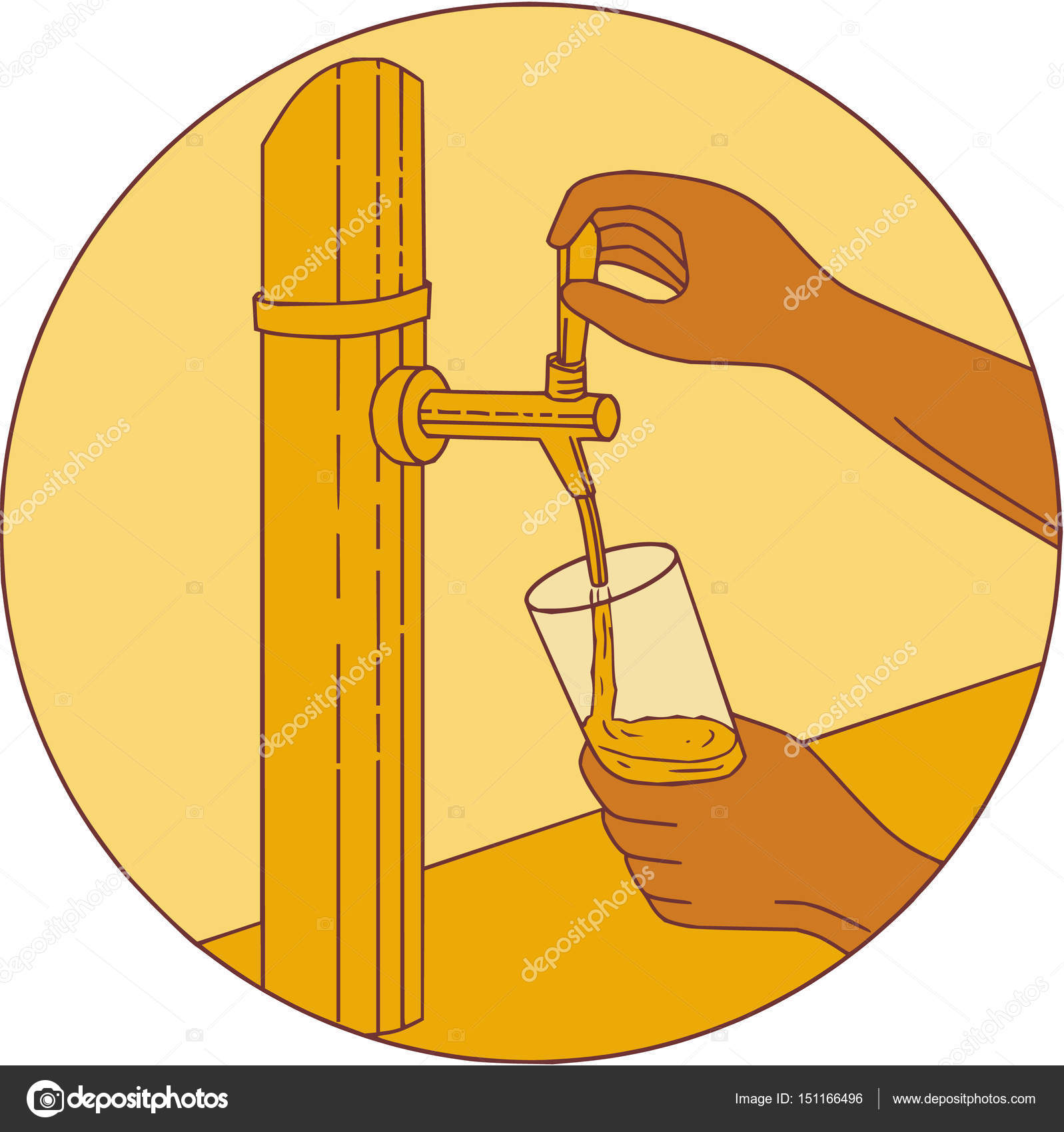 1597x1700 Hand Holding Glass Pouring Beer Tap Circle Drawing Stock Vector