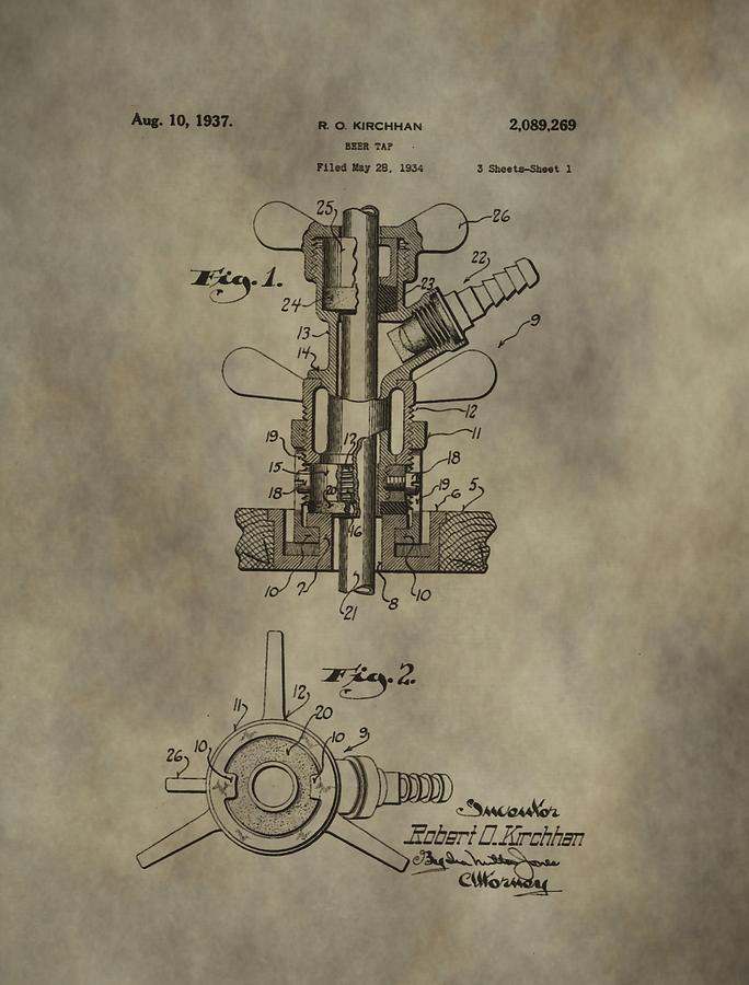684x900 Vintage Beer Tap Patent Digital Art By Dan Sproul