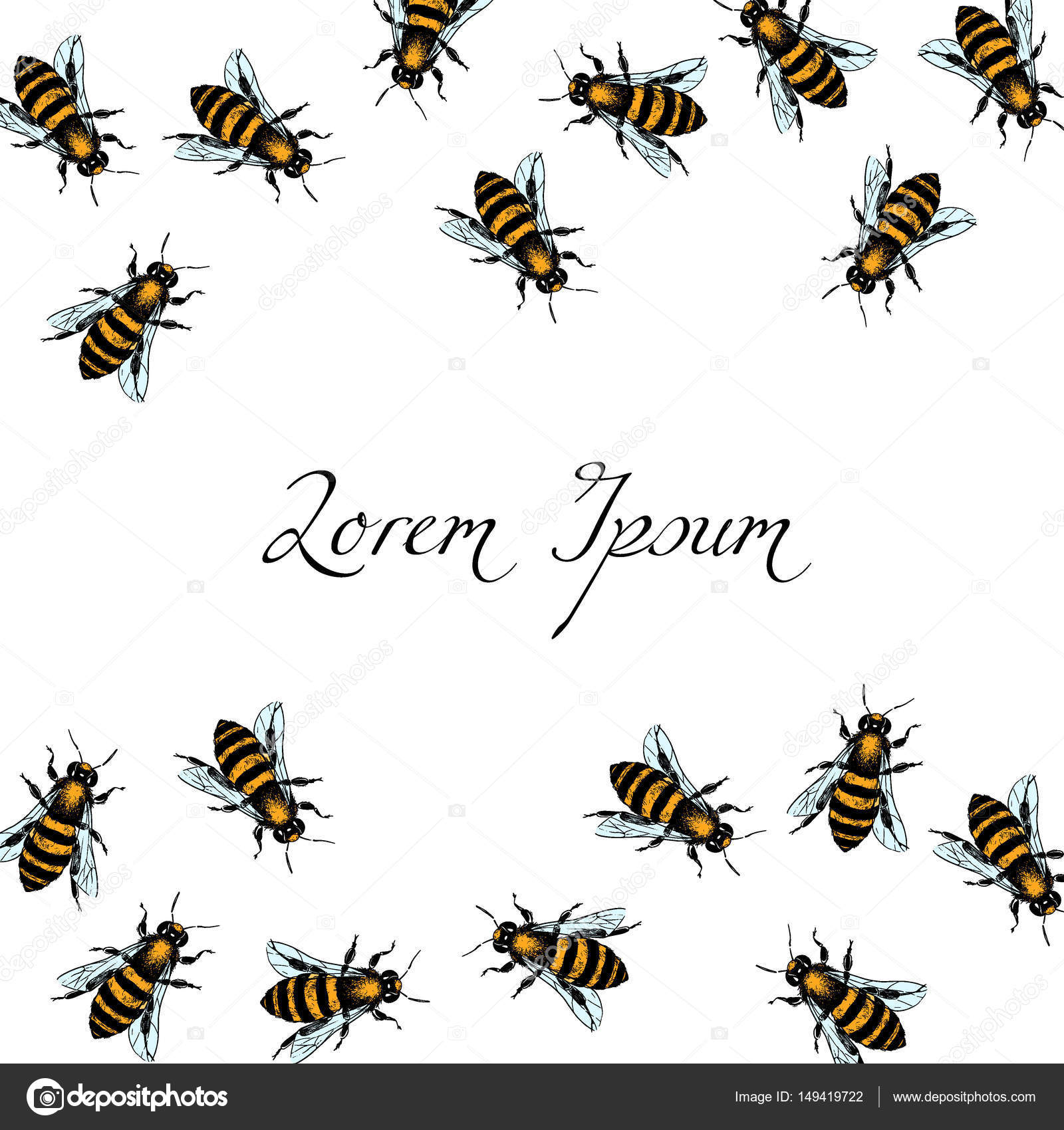 1600x1700 Hand Drawn Honey Bees Stock Vector Ezhevica